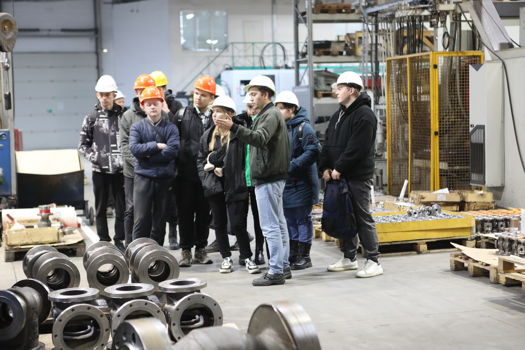 Students at the factory